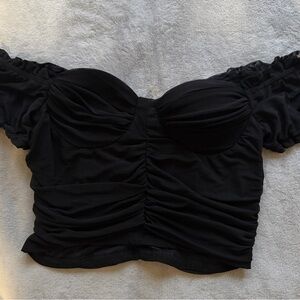 Black Ruched Off-Shoulder Crop Top